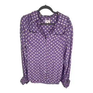 LPA Womens Shirt Collar Polka Dot Top Long Sleeve Button Front Coquette Girly S